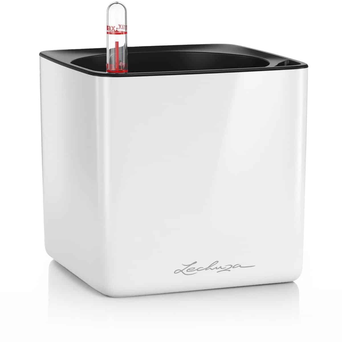 CUBE Premium 14 Cream White High Gloss, Self-Watering Indoor Small Plant Pot, H5.5 L5.5 W5.5 in