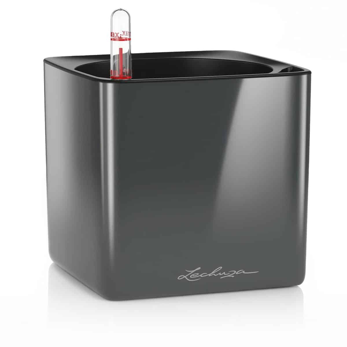 CUBE Premium 14 Charcoal High Gloss, Self-Watering Indoor Small Plant Pot, H5.5 L5.5 W5.5 in