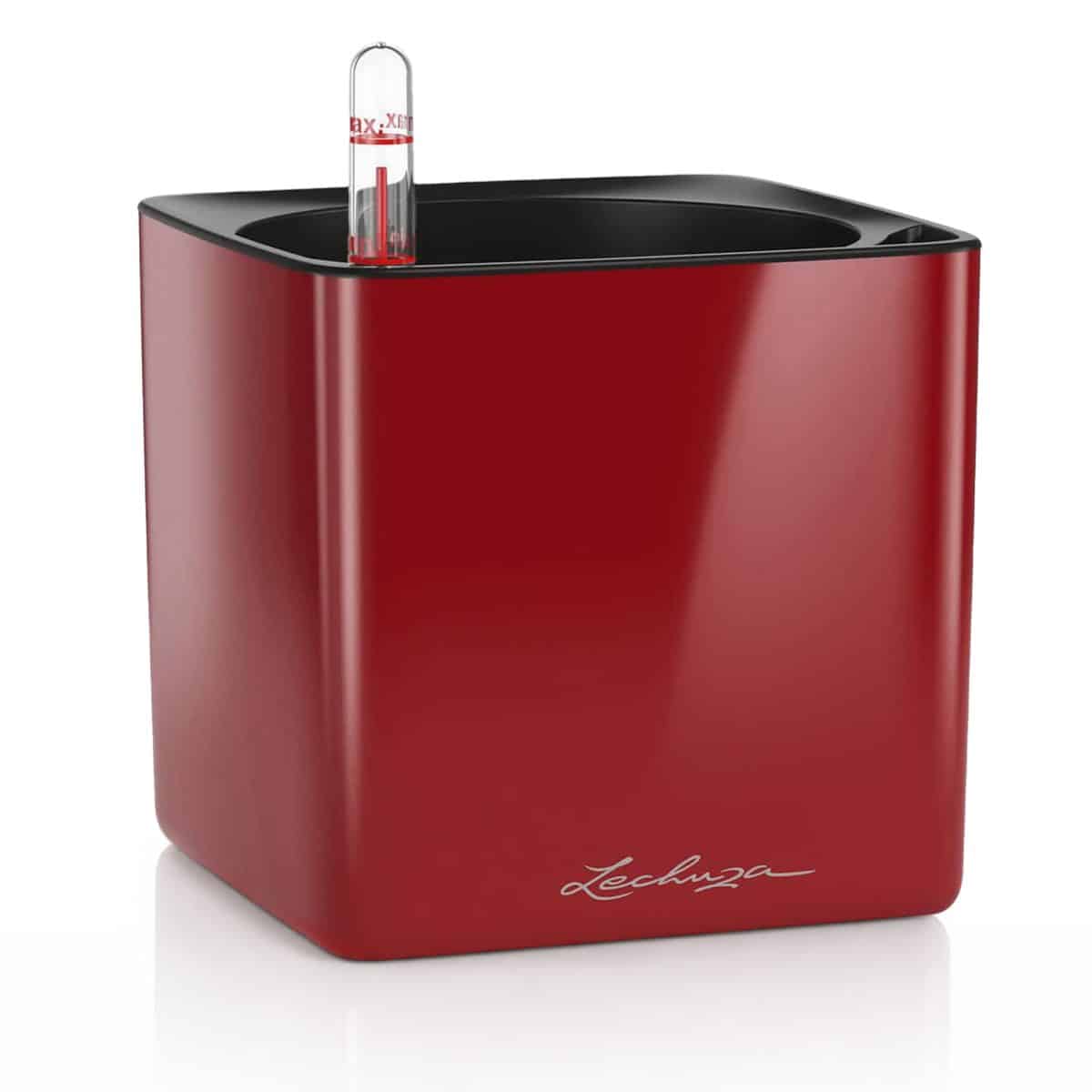 CUBE Premium 14 Scarlet Red High Gloss, Self-Watering Indoor Small Plant Pot, H5.5 L5.5 W5.5 in