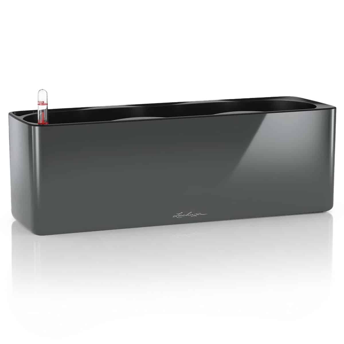 CUBE Premium Triple Charcoal High Gloss, Self-Watering Window Box, H5.5 L15.7 W5.5 in