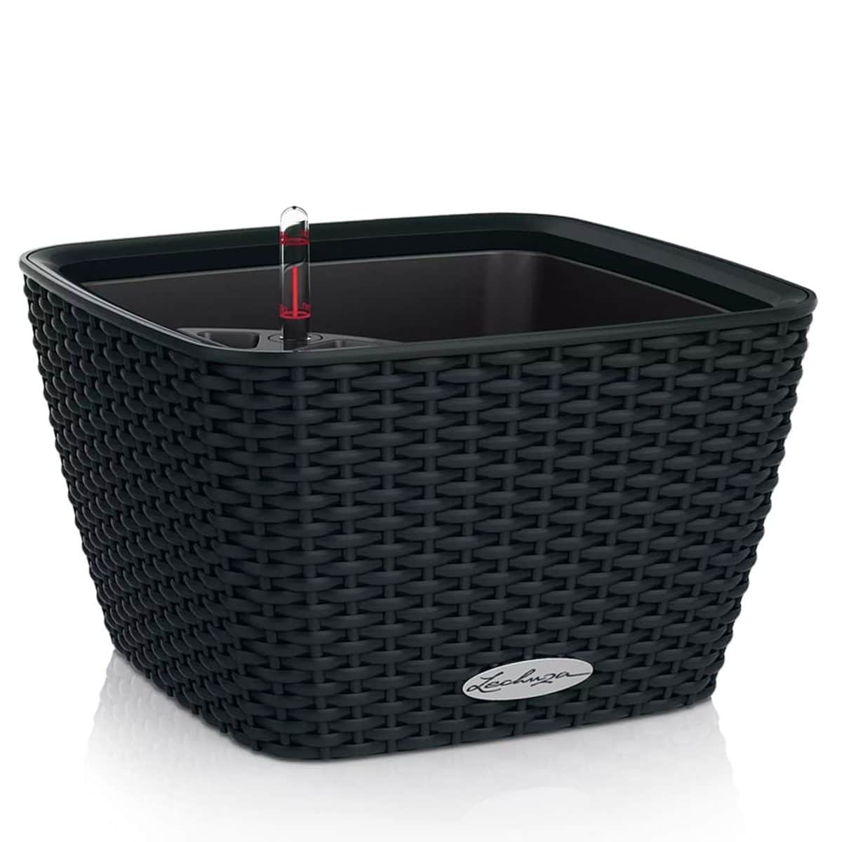BACINO Cottage Graphite Black, Self-Watering Square Planter, L11.8 W11.8 H7.1 in