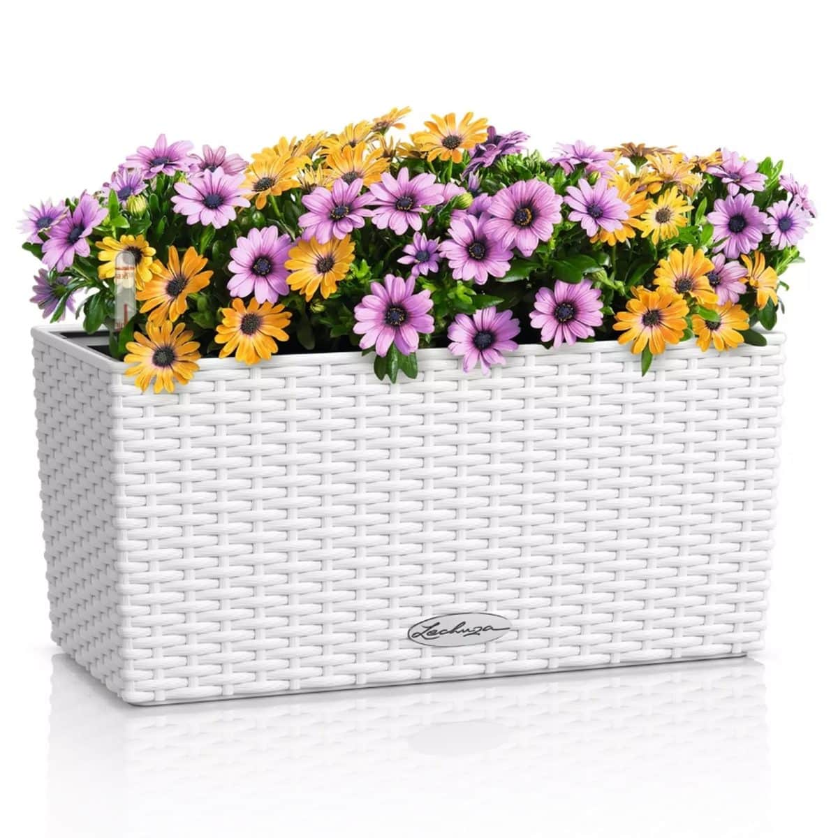 BALCONERA Cottage 40 White, Self-watering Window Box (Railing Planter), H7.5 L15.7 W7.5 in