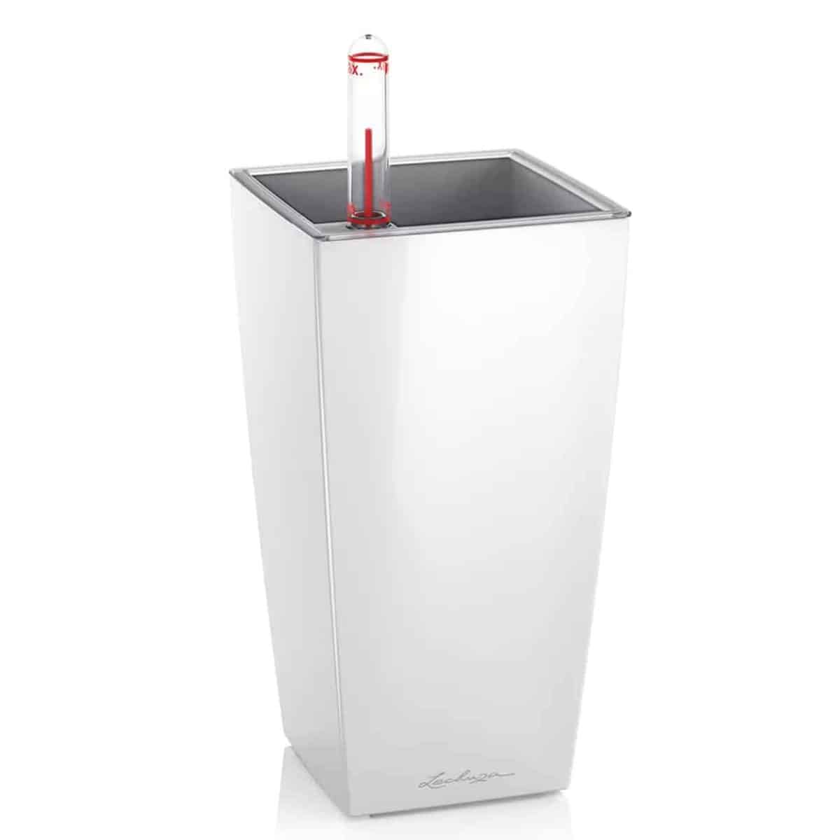 MINI-CUBI Cream White High Gloss, Self-watering Small Indoor Planter, H7.1 L3.5 W3.5 in