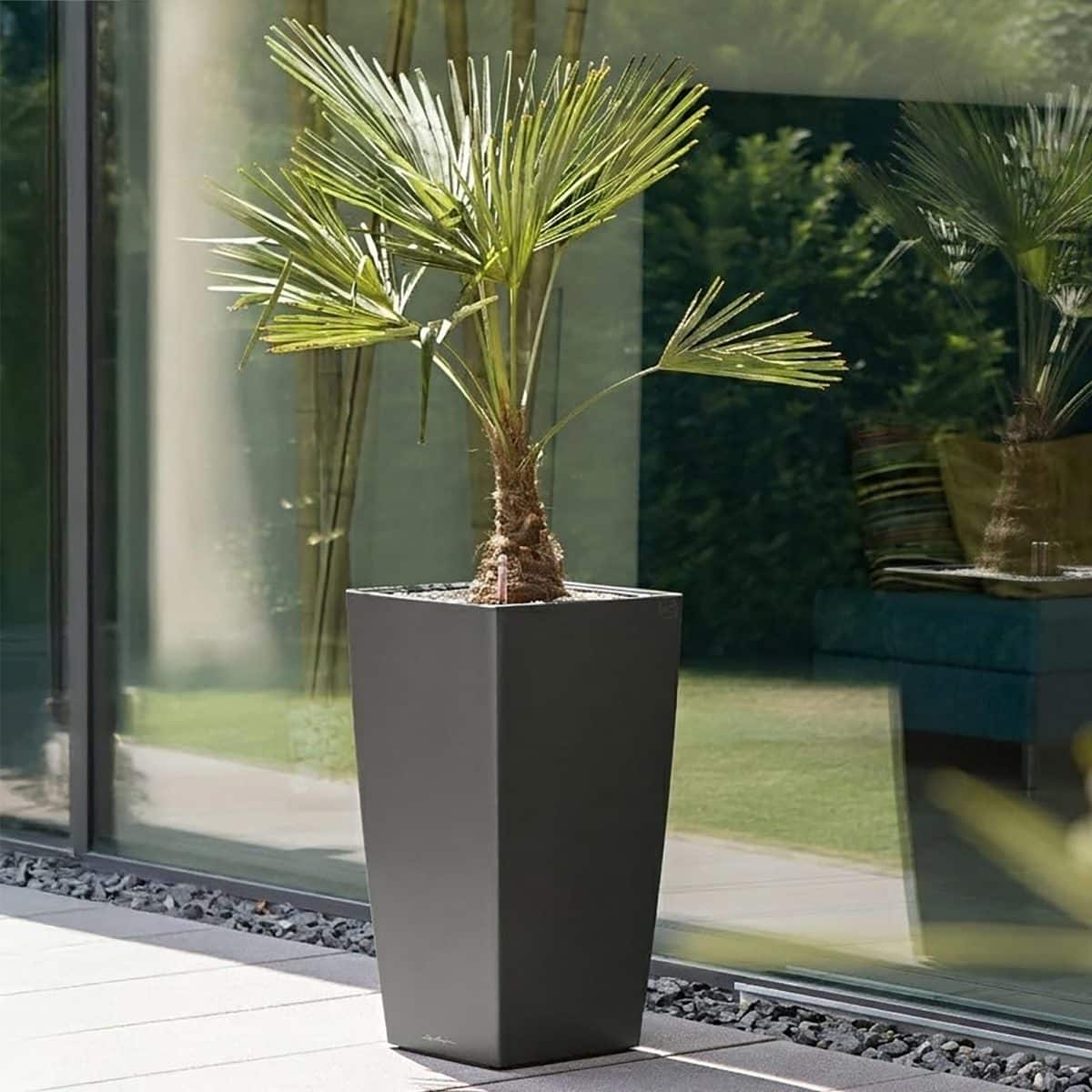 CUBICO 40 Charcoal Metallic, Self-Watering Tall Planter, H29.5 L15.7 W15.7 in