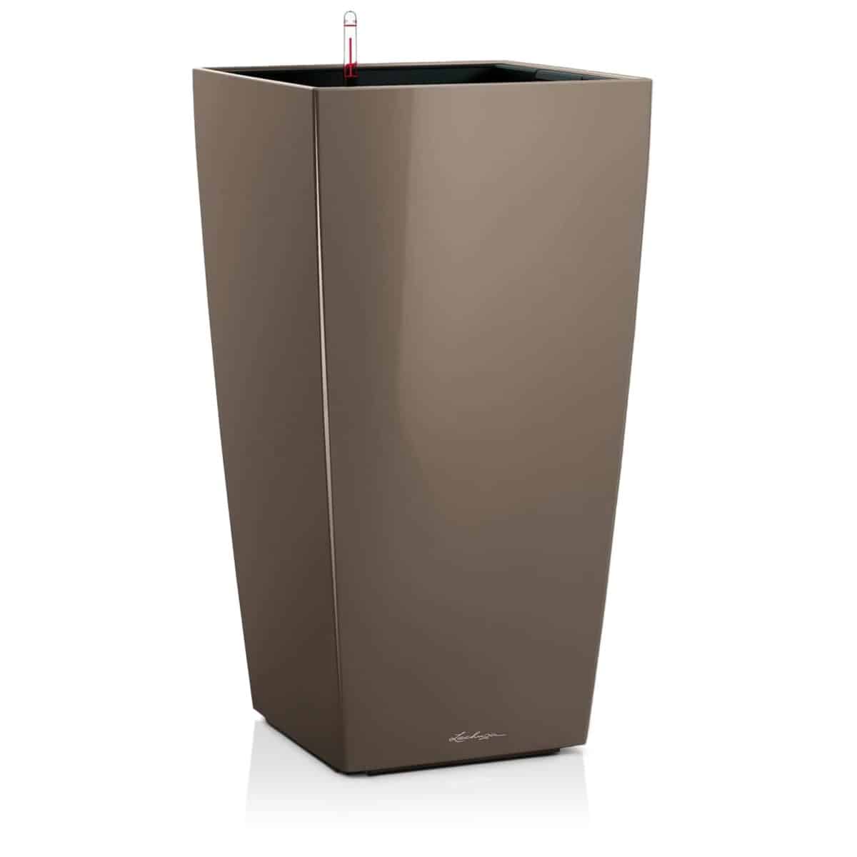 CUBICO 30 Shiny Taupe High Gloss, Self-Watering Tall Planter, H22 L11.8 W11.8 in