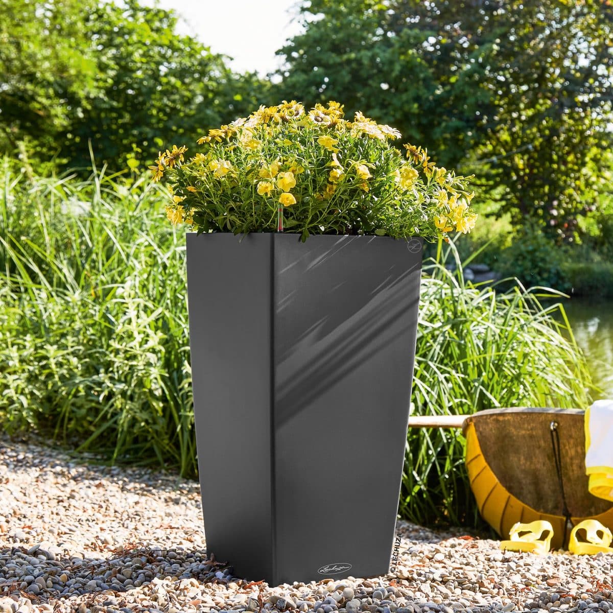 CUBICO Color 40 Slate, Self-Watering Tall Planter, H29.5 L15.7 W15.7 in
